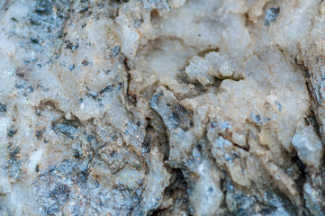 Close-up of rocks, salt and minerals. Shallow depth of field.