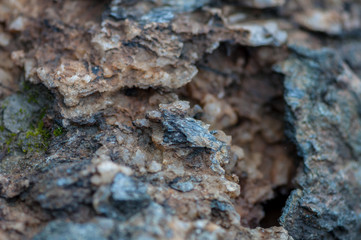 Close-up of rocks, salt and minerals. Shallow depth of field.