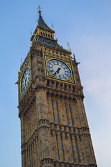 Fototapeta na wymiar View of the Big Ben clock against the sunset sky. United Kingdom. London.