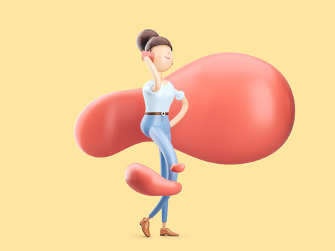 3d illustration. The girl is talking on the phone on the go