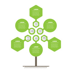 Christmas Big Sale presentation with icons. Infographic with 6 parts looks like Christmas tree.