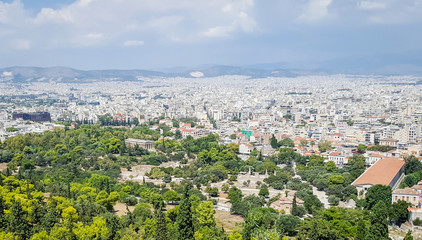 Scenic view of Athens, Greece with Ancient Agora and Temple of Hephaisteion - Hephaestus