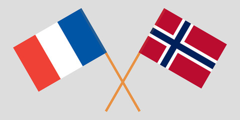 Norway and France. The Norwegian and French flags. Official proportion. Correct colors. Vector