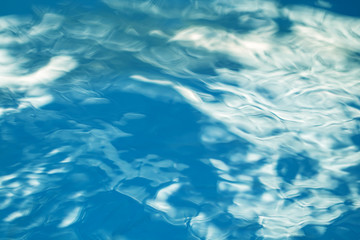 The smooth natural blue water background with bokeh  abstract on the sea or ocean,vintage and soft colored blur.