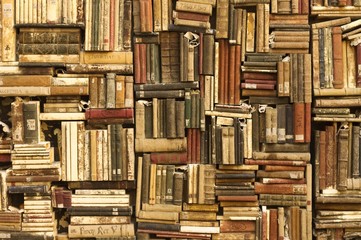 Library background - Wall with books on the street - Books textured background (Pesaro, Marche, Italy)