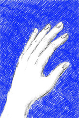 digital illustration of a woman's left hand on blue background - 228961097