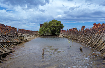 Partial View: Steel Hulled Ship Wreck, Garden Island Ship's Graveyard, SA