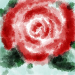 Digital hand drawn illustration of a beautiful red rose, on a blue background - 228963015