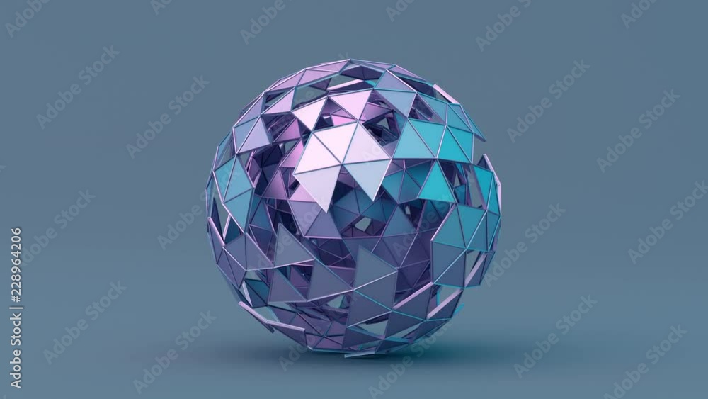 Poster abstract 3d rendering of geometric shape. modern looped animation background with polygonal sphere. 