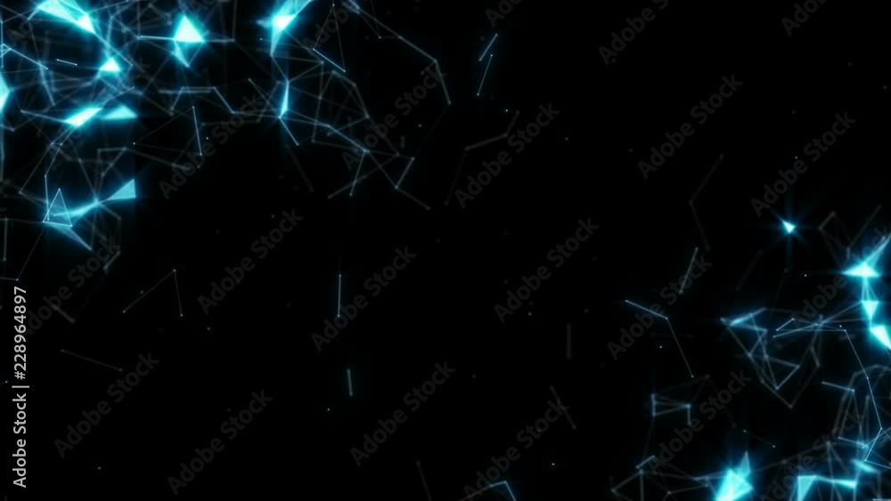 Poster two structures. depth of field. dynamic magic background. blue glow. seamless loop.futuristic networ