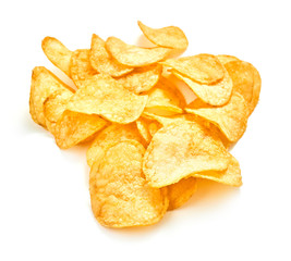 heap potato chips isolated on white background