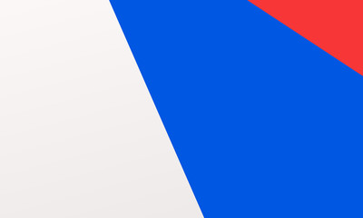 Geometric background, a combination of irregular, curved shapes, triangles. Red, white and blue color of the American flag. 