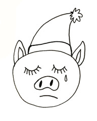 Hand drawn snow winter new year Christmas pig cute
