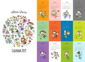 Fototapeta na wymiar Little fairies, calendar 2019 design