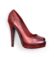 red glitter high heel peeptoe shoe isolated on white background