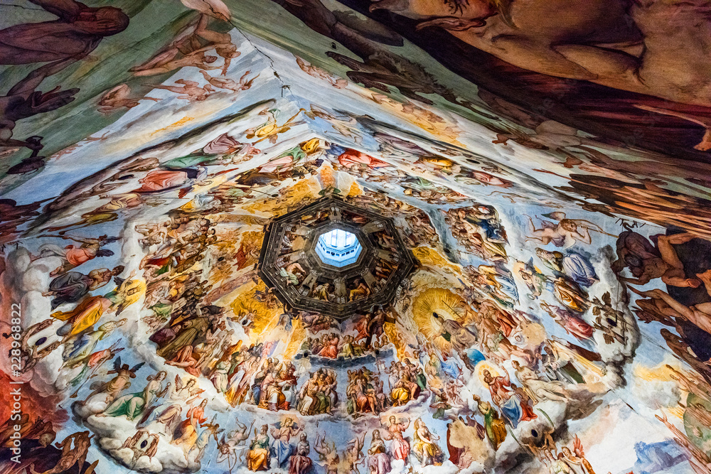 Wall mural Ceiling detail of Duomo di Firenze Cathedral, Cathedral of Saint Mary of Flower, Florence, Italy, Europe March 08, 2018