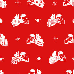 Christmas set - hand-drawn angels silhouettes with simple patterns. Decoration for xmas tree. Vector illustration. Scandinavian Nordic. For gift paper, wrapping paper