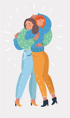 Happy friendship card, two girl friends hugging