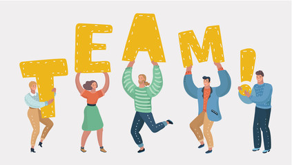 People holding in hands letters of word TEAM