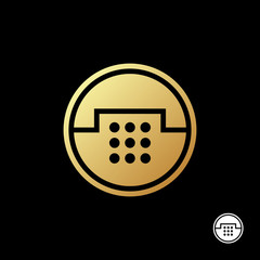 Abstract gold handset logo template on black background. For communications company and phone store. Vector illustration.