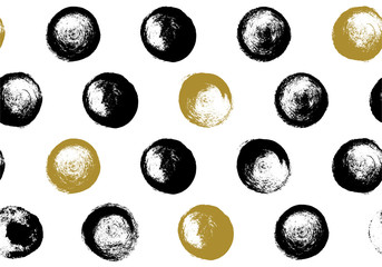 Seamless pattern of hand drawn brush spots and splashes, ink and paint textures design elements.
