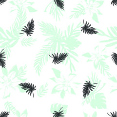 Dynamic Hand Drawn Brush  Shapes and Exotic Palm Leaves Print . Illustration for Surface , Invitation , Notebook, Banner , Wrap Paper ,Textiles, Cover, Magazine ,Postcard Background ,Textile,Fashion  