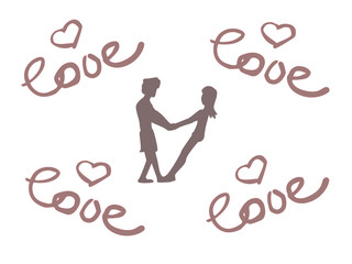 illustration of a love-loving couple and heart