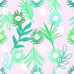 Dynamic Hand Drawn Brush  Shapes and Exotic Palm Leaves Print . Illustration for Surface , Invitation , Notebook, Banner , Wrap Paper ,Textiles, Cover, Magazine ,Postcard Background ,Textile,Fashion  