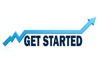 Get started word with blue grow arrow