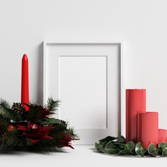 Empty Blank Frame Mockup with Christmas Decoration