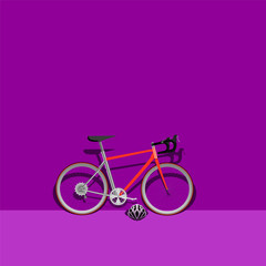 Naklejka na ściany i meble bike ride on the road purple mode color sport recreation exercise healthy helmet lifestyle outdoor vector illustration