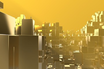 Wealth rich concept idea Golden city at sunset rays Abstract space background.3D illustration rendering