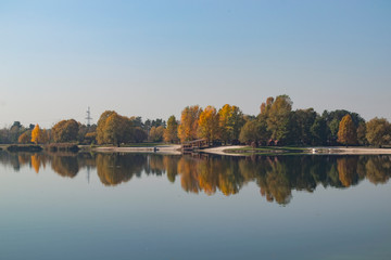 Beautiful autumn landscape at lake.