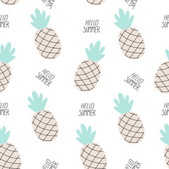 vector pattern drawing pineapple on a white background with the texture and the inscription