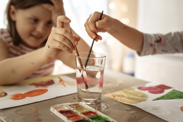 Children's creativity close-up, child paints
