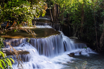 Landscape photo, Huay Mae Kamin Waterfall,Amazing waterfall in wonderful autumn forest, beautiful waterfall in rainforest at Kanchanaburi province, Thailand