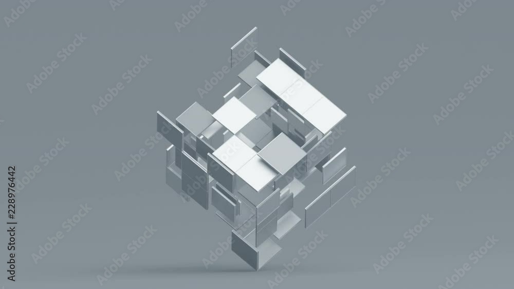 Aufkleber Abstract 3d rendering of rotating cube. Cgi loop animation. Modern background with geometric shape. Balance concept. Seamless motion design. 4k UHD