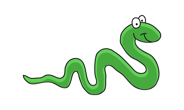 Cartoon illustration of a cute smiling green snake, eps10 vector