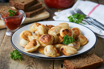Fried dumplings stuffed with minced meat on a plate