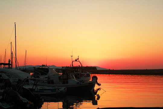 beautiful red sunset over mediterranean sea  in Grete island