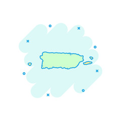 Vector cartoon Puerto Rico map icon in comic style. Puerto Rico sign illustration pictogram. Cartography map business splash effect concept.