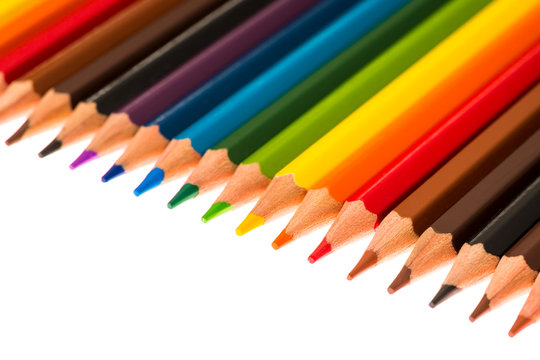 Colored pencils on isolated on white background