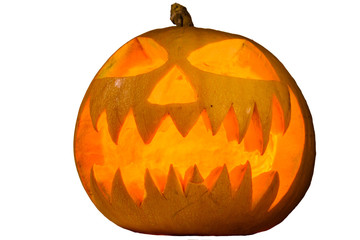 Spooky halloween pumpkin isolated on a white background