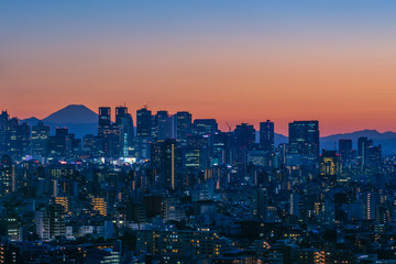 view of tokyo sky twilight with MT.fuji sunset