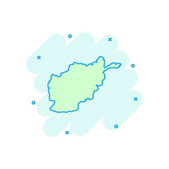 Vector cartoon Afghanistan map icon in comic style. Afghanistan sign illustration pictogram. Cartography map business splash effect concept.