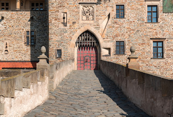 entrance door in stronghold Bouzov, Czech Republic, Europe.