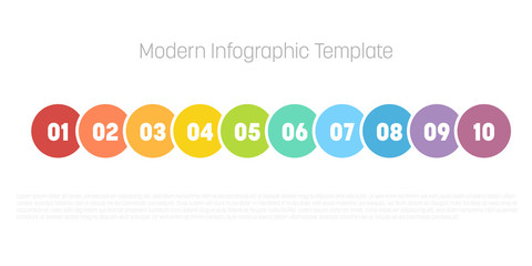 10 step process modern infographic diagram. Graph template of circles. Business concept of 10 steps or options. Modern design vector element in different colors with labels