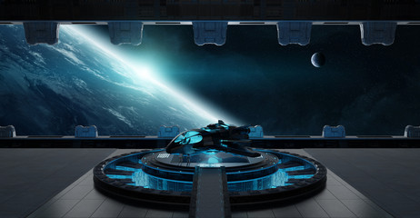 Landing strip spaceship interior 3D rendering elements of this image furnished by NASA