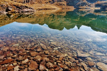 Naklejka premium Schwarzsee, Fünf-Seen-Wanderung, Pizolgebiet