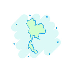 Vector cartoon Thailand map icon in comic style. Thailand sign illustration pictogram. Cartography map business splash effect concept.